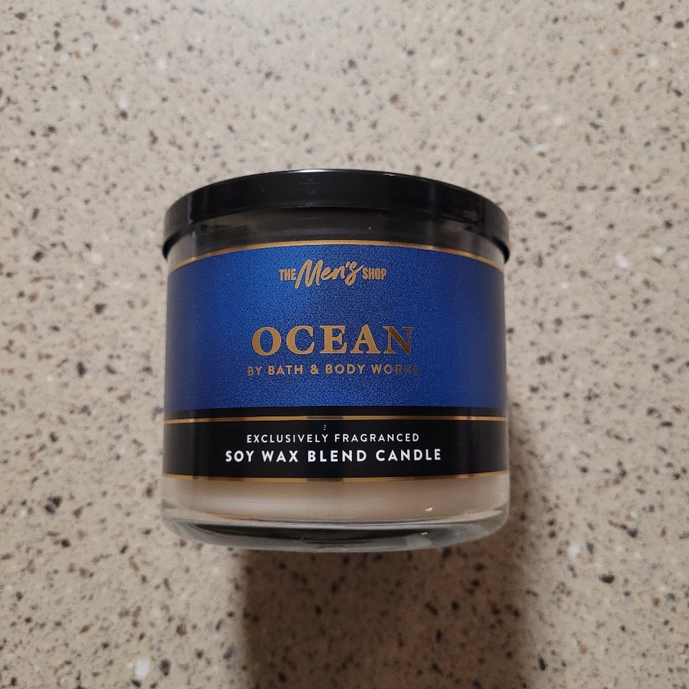 Bath & Body Works The Mens Shop OCEAN Scented 3 Wick Soy Candle